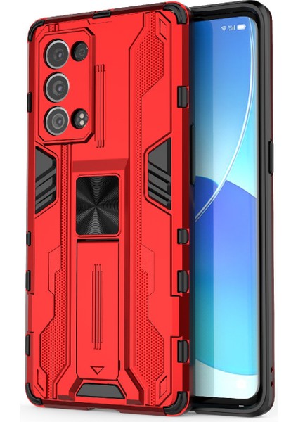 Kickstand Tasarım Sert Pc Arka + Yumuşak Tpu Tampon Tampon Düşmeye Dayanıklı Koruyucu Kılıf Oppo Reno6 Pro + 5g - Kırmızı (Yurt Dışından)