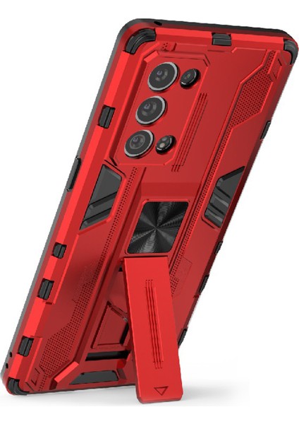 Kickstand Tasarım Sert Pc Arka + Yumuşak Tpu Tampon Tampon Düşmeye Dayanıklı Koruyucu Kılıf Oppo Reno6 Pro + 5g - Kırmızı (Yurt Dışından) modelleri