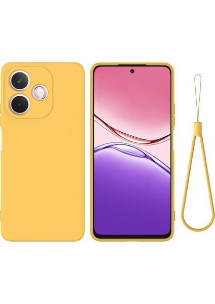 Oppo A5 Pro 4g(Global)/5g(Global)/a5 Energy 5g(China) Sıvı Silikon Kılıf Telefon Arka Kapağı El Kayışı Ile-Sarı (Yurt Dışından)