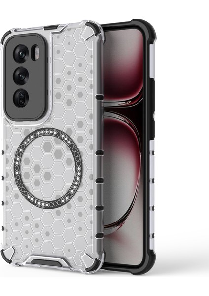 Oppo RENO12 Pro 5g (Küresel) Manyetik Kılıf Petek Dokulu Çift Katmanlı Tpu+Pc Telefon Kılıfı-Şeffaf (Yurt Dışından)