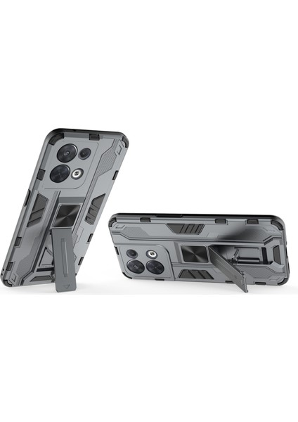 Oppo Reno8 5g (Küresel Sürüm)/oppo Reno8 5g Sert Pc Yumuşak Tpu Sağlam Hibrit Kılıf Ağır Hizmet Tipi Düşmeye Karşı Koruyucu Kabuk Kickstand Ile-Gri (Yurt Dışından) modelleri