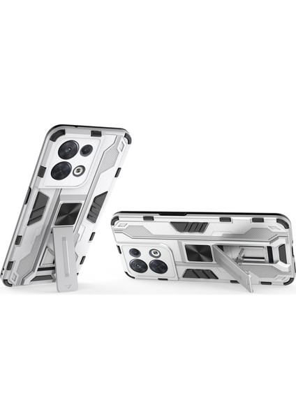 Oppo Reno8 5g (Küresel Sürüm)/oppo Reno8 5g Sert Pc Yumuşak Tpu Sağlam Hibrit Kılıf Ağır Hizmet Tipi Düşmeye Karşı Koruyucu Kabuk Kickstand Ile-Gümüş (Yurt Dışından) modelleri