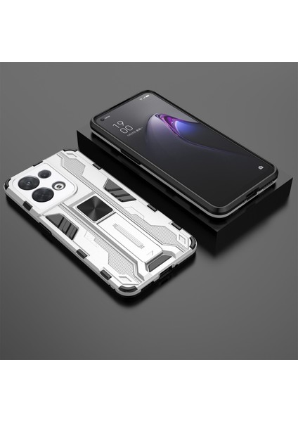 Oppo Reno8 5g (Küresel Sürüm)/oppo Reno8 5g Sert Pc Yumuşak Tpu Sağlam Hibrit Kılıf Ağır Hizmet Tipi Düşmeye Karşı Koruyucu Kabuk Kickstand Ile-Gümüş (Yurt Dışından) fırsatları