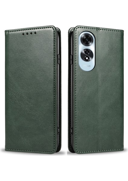 Oppo A60 4g Kılıf Güçlü Manyetik Pu Deri Telefon Kılıfı Buzağı Dokusu-Yeşil (Yurt Dışından)