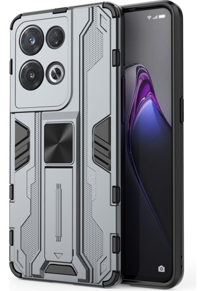 Oppo Reno8 Pro 5g (Küresel Sürüm)/reno8 Pro+ (Çin)5g Her Şey Dahil Koruma Sert Pc Yumuşak Tpu Sağlam Hibrit Kılıf Ağır Hizmet Tipi Kabuk Ayaklı-Gri (Yurt Dışından)