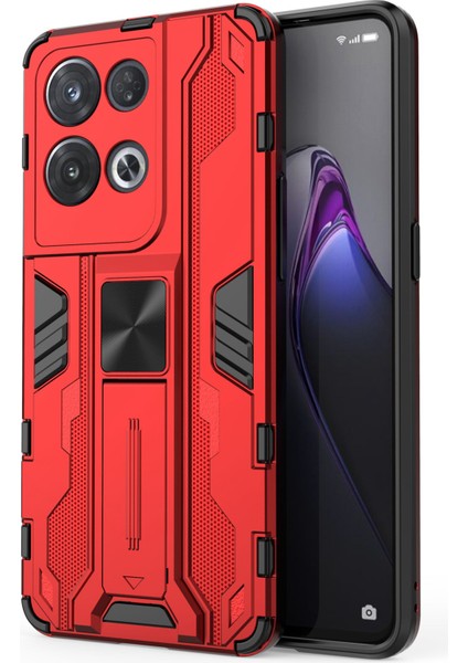 Oppo Reno8 Pro 5g (Küresel Sürüm)/reno8 Pro+ (Çin)5g Her Şey Dahil Koruma Sert Pc Yumuşak Tpu Sağlam Hibrit Kılıf Ağır Hizmet Tipi Kabuk Ayaklı-Kırmızı (Yurt Dışından)