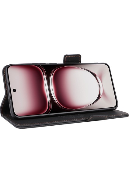Oppo RENO12 5g(Global)Cüzdan Kılıfı Donanım Dekor Deri Kapaklı Telefon Kılıfı-Siyah (Yurt Dışından) modelleri
