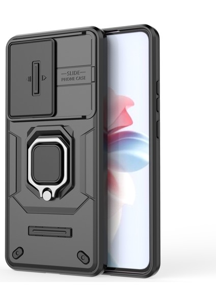 Oppo RENO11 F 5g Kılıf Halka Kickstand Pc + Tpu Arka Kabuk Sürgülü Kamera Kapağı-Siyah (Yurt Dışından) fiyatları