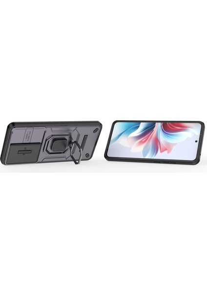 Oppo RENO11 F 5g Kılıf Halka Kickstand Pc + Tpu Arka Kabuk Sürgülü Kamera Kapağı-Siyah (Yurt Dışından) modelleri