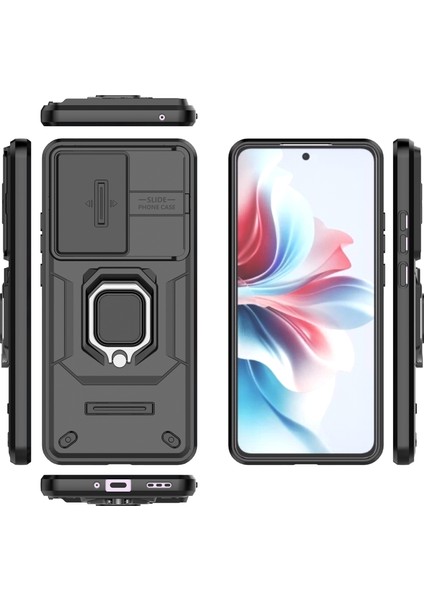 Oppo RENO11 F 5g Kılıf Halka Kickstand Pc + Tpu Arka Kabuk Sürgülü Kamera Kapağı-Siyah (Yurt Dışından) indirimleri
