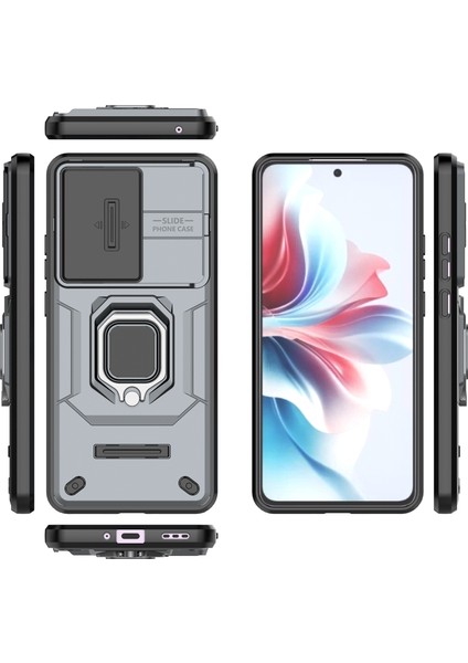 Oppo RENO11 F 5g Kılıf Halka Kickstand Pc + Tpu Arka Kabuk Sürgülü Kamera Kapağı-Gri (Yurt Dışından) indirimleri