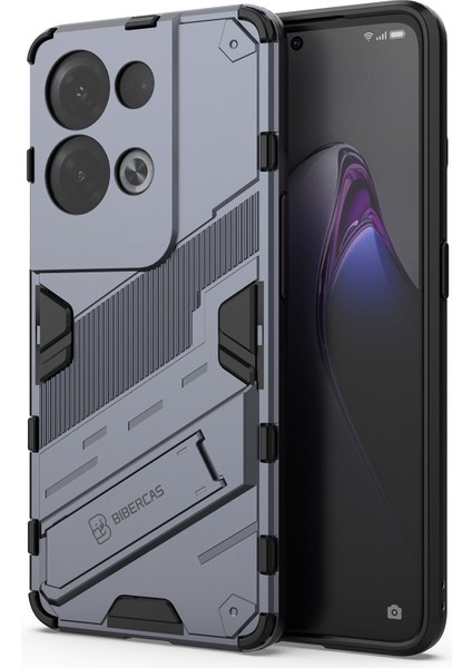 Oppo Reno8 Pro+(China)5g/reno8 Pro 5g(Global)Yumuşak Tpu Sert Pc Kılıfı Kickstand Arka Kapak-Gri (Yurt Dışından)