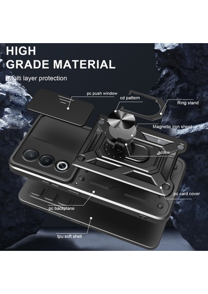 Oppo A3 Pro (Hindistan) 5G/A80 5g Kılıf Kayar Kamera Kapağı Pc + Tpu Destekli Telefon Kılıfı-Kırmızı (Yurt Dışından) modelleri