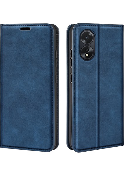 Oppo A38 4g Telefon Kılıfı Pu Deri Cüzdan Standı Düşmeye Karşı Cilt Dokunma Hissi Kapak-Mavi (Yurt Dışından)