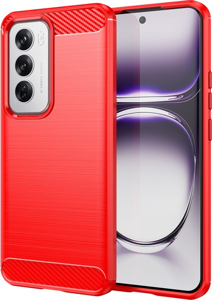 Oppo RENO12 5g(Global)Kılıf Karbon Fiber Doku Fırçalanmış Tpu Telefon Kılıfı-Kırmızı (Yurt Dışından)