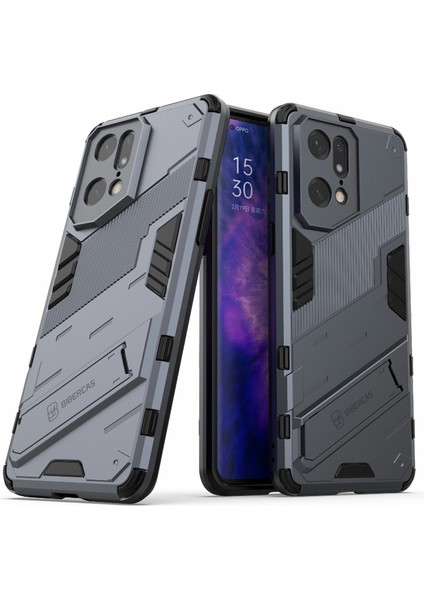 Oppo Find X5 Pro Darbeye Dayanıklı Düşmeye Karşı Destekli Ayak Fonksiyonu Sert Pc + Yumuşak Tpu Cep Telefonu Kılıfı Kapağı-Gri (Yurt Dışından)