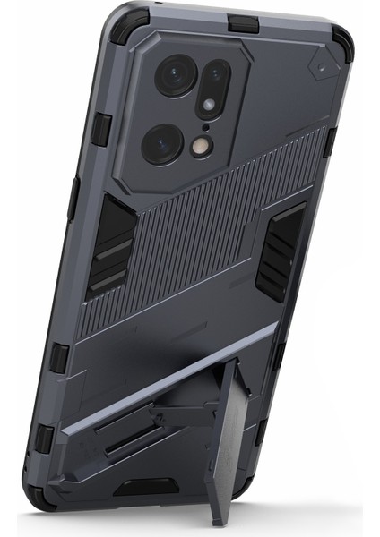 Oppo Find X5 Pro Darbeye Dayanıklı Düşmeye Karşı Destekli Ayak Fonksiyonu Sert Pc + Yumuşak Tpu Cep Telefonu Kılıfı Kapağı-Gri (Yurt Dışından) fırsatları