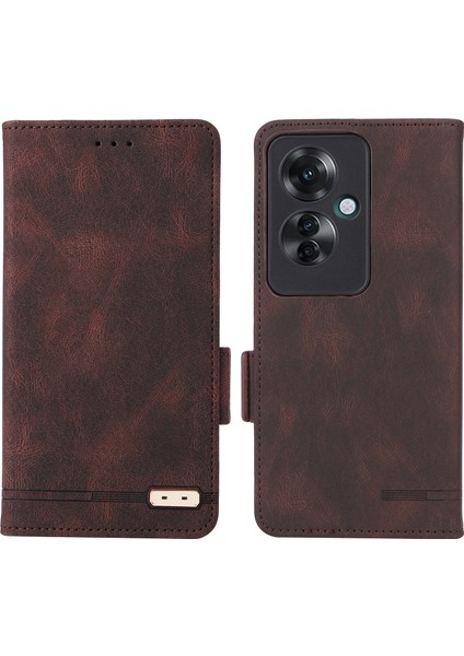 Oppo RENO11 F 5g Darbeye Dayanıklı Kılıf Donanım Dekor Pu Deri Cüzdan Telefon Kılıfı-Kahve (Yurt Dışından)
