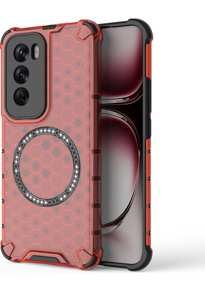 Oppo RENO12 5g (Küresel) Manyetik Kılıf Honeycomb Hibrit Serisi Tpu+Pc Telefon Kılıfı-Kırmızı (Yurt Dışından)