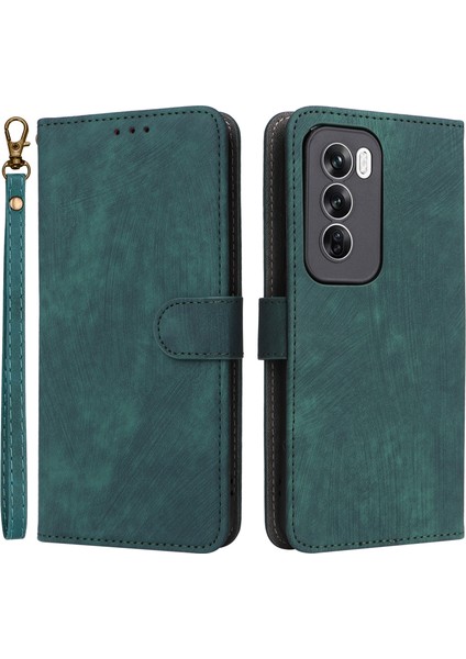 Oppo RENO12 Pro 5g (Global) Kılıf Rfıd Engelleme Kart Yuvaları Pu Deri Cüzdan Telefon Kılıfı-Yeşil (Yurt Dışından)