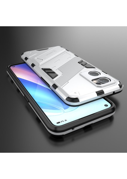 Oppo Reno7 5g (Global) Sert Pc + Yumuşak Tpu Telefon Arka Kapak Koruyucu Kılıf Kickstand ile Düşmeye Karşı Telefon Kılıfı - Beyaz (Yurt Dışından) indirimleri