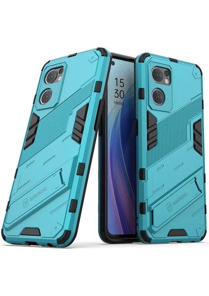 Oppo Reno7 5g (Global) Sert Pc + Yumuşak Tpu Telefon Arka Kapak Koruyucu Kılıf Kickstand ile Düşmeye Karşı Telefon Kılıfı - Bebek Mavisi (Yurt Dışından)