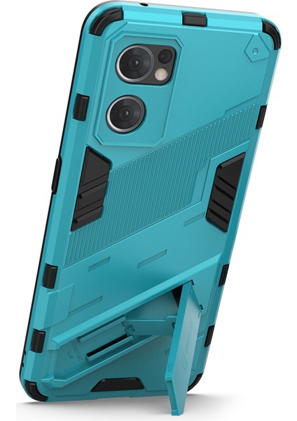 Oppo Reno7 5g (Global) Sert Pc + Yumuşak Tpu Telefon Arka Kapak Koruyucu Kılıf Kickstand ile Düşmeye Karşı Telefon Kılıfı - Bebek Mavisi (Yurt Dışından) fiyatları