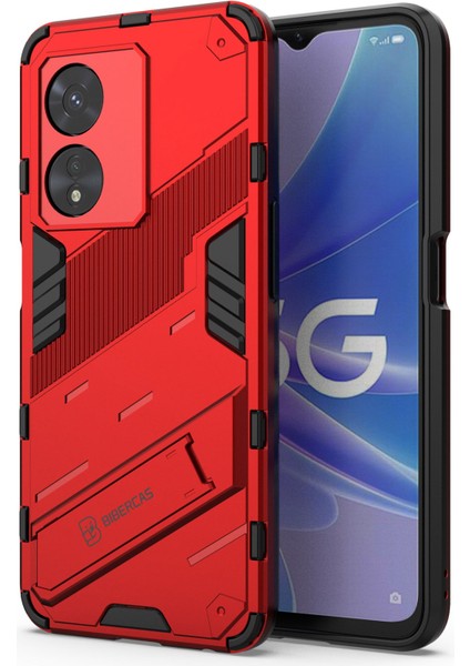Oppo A97 5g Hibrit Tpu+Pc Telefon Kılıfı Düşmeye Dayanıklı Kickstand Özellikli Arka Kapak-Kırmızı (Yurt Dışından)
