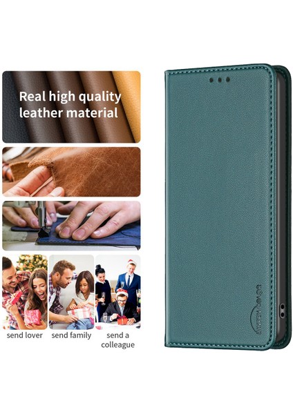 Bınfen Color BF18 Oppo A59 5g Kapak Manyetik Kapatma Kart Yuvaları Telefon Kılıfı-Yeşil (Yurt Dışından) fırsatları