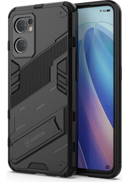 Oppo Reno7 5g (Global) Sert Pc + Yumuşak Tpu Telefon Arka Kapak Koruyucu Kılıf Kickstand ile Düşmeye Karşı Telefon Kılıfı - Siyah (Yurt Dışından) fırsatları