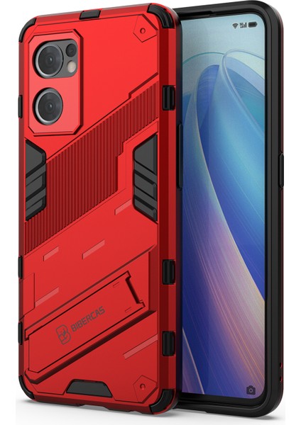 Oppo Reno7 5g (Global) Sert Pc + Yumuşak Tpu Telefon Arka Kapak Koruyucu Kılıf Kickstand ile Düşmeye Karşı Telefon Kılıfı - Kırmızı (Yurt Dışından) fırsatları