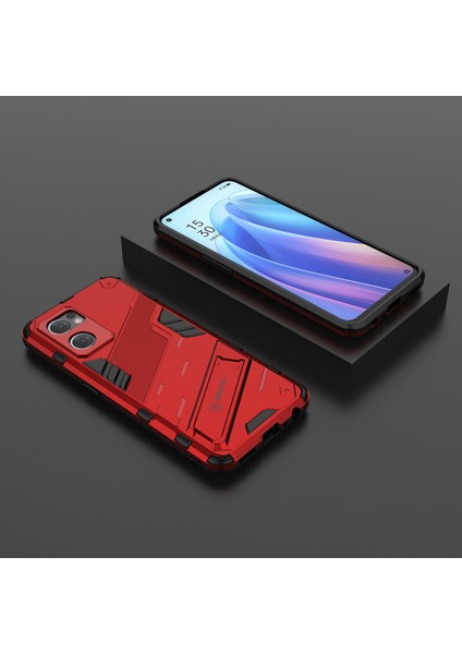 Oppo Reno7 5g (Global) Sert Pc + Yumuşak Tpu Telefon Arka Kapak Koruyucu Kılıf Kickstand ile Düşmeye Karşı Telefon Kılıfı - Kırmızı (Yurt Dışından) indirimleri