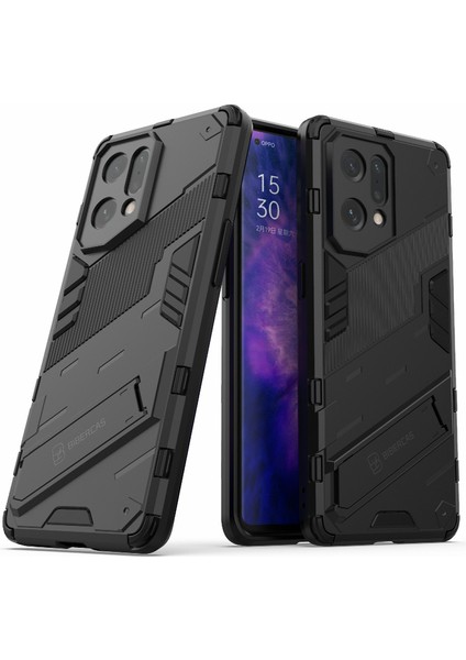 Oppo Find X5 Için Iyi Korunan Çizilmez Sert Pc + Yumuşak Tpu Cep Telefonu Kılıfı Kickstand Kapağı-Siyah (Yurt Dışından)