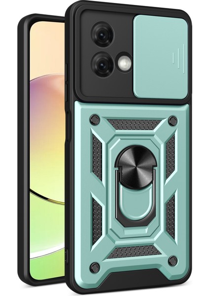 Motorola Moto G84 5g Kılıf Sürgülü Lens Kapağı Pc+Tpu Ayaklı Cep Telefonu Kılıfı-Yeşil (Yurt Dışından)