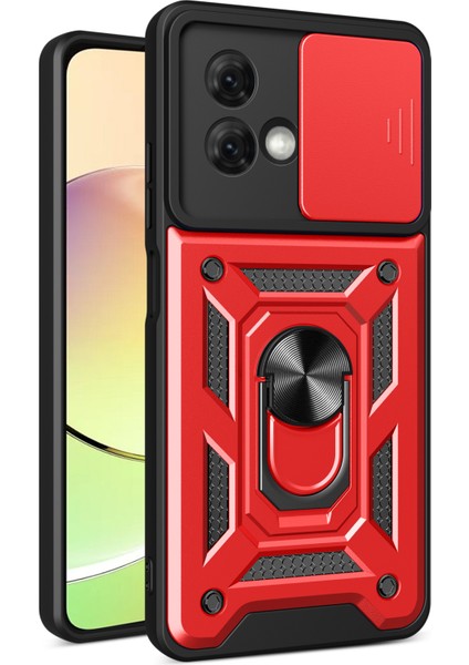 Motorola Moto G84 5g Kılıf Sürgülü Lens Kapağı Pc+Tpu Ayaklı Cep Telefonu Kılıfı-Kırmızı (Yurt Dışından)
