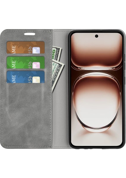 Oppo RENO12 5g(Global)Cüzdan Telefon Kılıfı Cilt Dokunuşlu Deri Kapaklı Kılıf-Gri (Yurt Dışından) modelleri