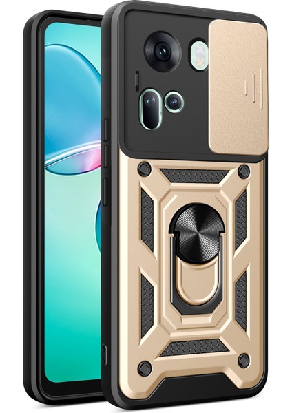 Oppo RENO11 5g (Global) Kılıf Kickstand Pc + Tpu Telefon Kabuğu Kayar Kamera Kapağı - Altın (Yurt Dışından)
