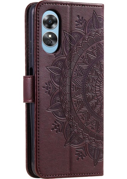 Oppo A78 4g Cüzdan Pu Deri Kılıf Standı Baskılı Mandala Çiçek Kılıf Kayışlı-Kahverengi (Yurt Dışından) indirimleri
