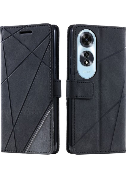 Oppo A60 4g Kılıf Baskılı Çizgiler Pu Deri Ekleme Cüzdan Telefon Kılıfı-Siyah (Yurt Dışından)