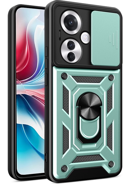 Oppo RENO11 F 5g Kılıf Sürgülü Kamera Kapağı Pc+Tpu Kickstand Telefon Koruyucu-Yeşil (Yurt Dışından)