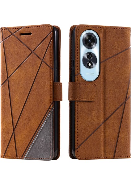 Oppo A60 4g Kılıf Baskılı Çizgiler Pu Deri Ekleme Cüzdan Telefon Kılıfı-Kahverengi (Yurt Dışından)