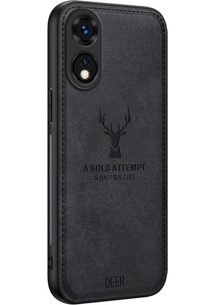 Oppo A78 4g Kılıf Geyik Desenli Kumaş Doku Deri + Pc + Tpu Hibrit Telefon Kılıfı-Siyah (Yurt Dışından)