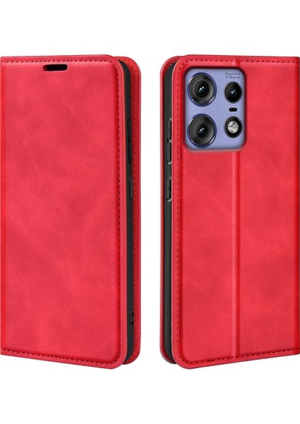 Motorola Edge 50 Pro 5g Kılıf Cüzdan Kart Tutucu Cilt Dostu Deri Cep Telefonu Kılıfı-Kırmızı (Yurt Dışından)