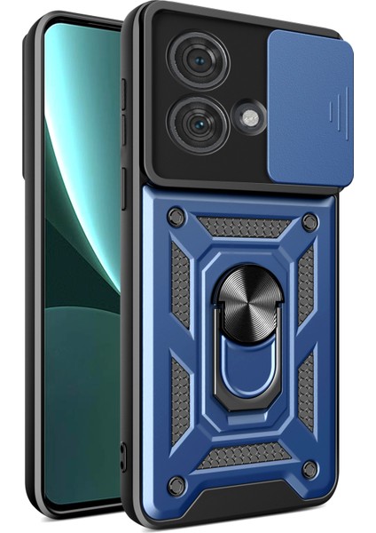Motorola Edge 40 Neo 5g Kılıf Sürgülü Lens Kapağı Pc + Tpu Ayaklı Cep Telefonu Kılıfı-Koyu Mavi (Yurt Dışından)