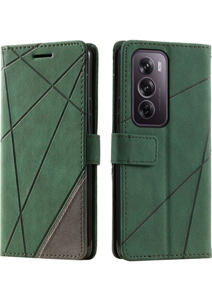 Oppo RENO12 Pro 5g (Global) Kılıf Baskılı Çizgiler Pu Deri Ekleme Cüzdan Telefon Kılıfı-Yeşil (Yurt Dışından)