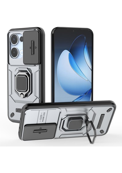Oppo RENO13 5g (Global) Kılıf Pc + Tpu Kickstand Telefon Koruyucu Lens Kapağı ile - Gri (Yurt Dışından)