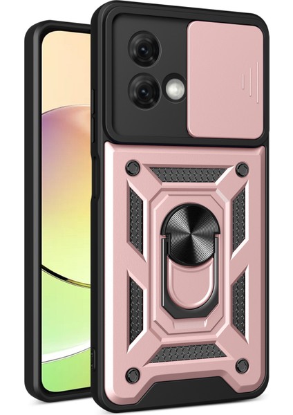 Motorola Moto G84 5g Kılıf Sürgülü Lens Kapağı Pc + Tpu Ayaklı Cep Telefonu Kılıfı-Gül Altını (Yurt Dışından)