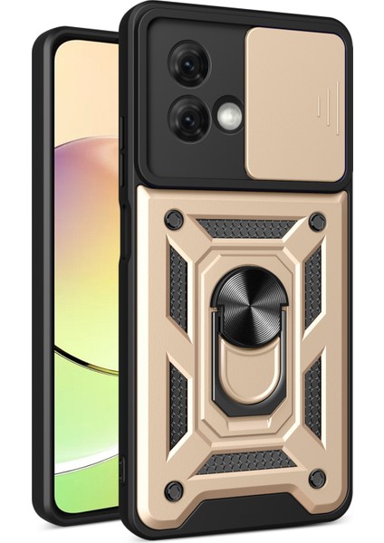 Motorola Moto G84 5g Kılıf Sürgülü Lens Kapağı Pc + Tpu Ayaklı Cep Telefonu Kılıfı-Altın (Yurt Dışından)