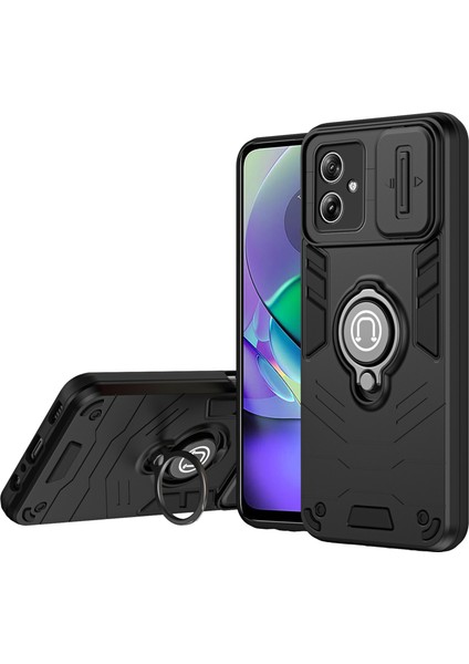 Motorola Moto G54 5g Kılıf Pc+Tpu Kickstand Telefon Kılıfı Sürgülü Lens Kalkanı-Siyah (Yurt Dışından)