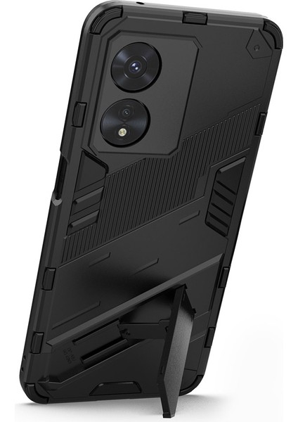 Oppo A97 5g Hibrit Tpu+Pc Telefon Kılıfı Düşmeye Dayanıklı Kickstand Özellikli Arka Kapak-Siyah (Yurt Dışından) modelleri